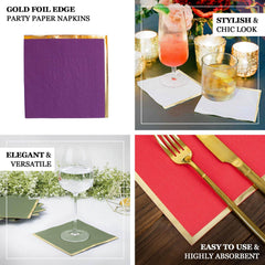 50-Pack Paper Beverage Napkins with Gold Foil Edge Dusty Blue - Disposable 2 Ply Cocktail Napkins for Events 6.5"x6.5"
