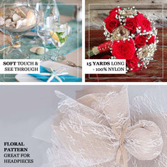 54"x15 Yards Red Floral Lace Shimmer Tulle Fabric Bolt