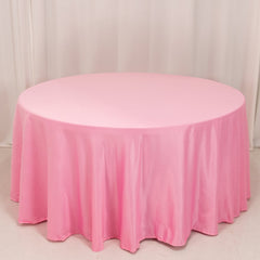 Lamour Satin 120" Round Tablecloth Pink - Seamless Table Cover with Soft Tempered Sheen