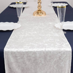 Premium Crushed Velvet 12"x108" Table Runner White - Soft & Wrinkle-Resistant Table Linen for Events