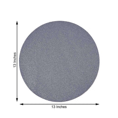 6-Pack Placemats Glitter Design Charcoal Gray Sparkle Round - Non-Slip Decorative Dining Table Mats 13"
