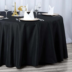 Premium Polyester 132" Round Tablecloth Black - Seamless 220GSM Wrinkle-Resistant Design for Upscale Occasions