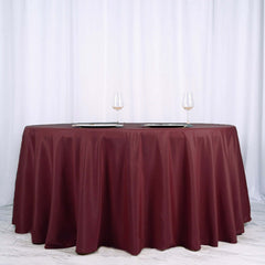 Polyester 120" Round Tablecloth Burgundy - Seamless Wrinkle-Resistant Table Cover