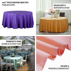 Polyester 120" Round Tablecloth Champagne - Seamless Wrinkle-Resistant Table Cover
