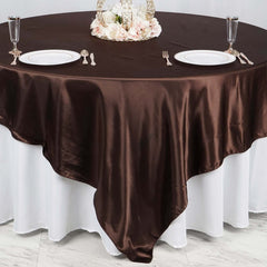 Satin 90"x90" Table Overlay Square Tablecloth Chocolate - Smooth Finish Table Topper