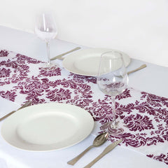 12"x108" Eggplant Taffeta Damask Flocking Table Runner