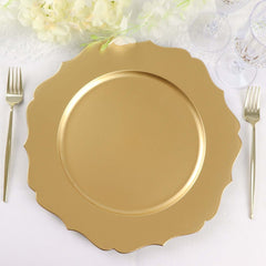 6 Pack 13" Metallic Gold Acrylic Charger Plates Scalloped Rim, Gold Plastic Charger Plates