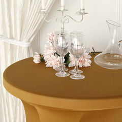 Spandex 32" Round Cocktail Table Cover Skirt Gold With Natural Wavy Drapes - Stylish & Sophisticated Event Decor