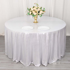 Sequin Dots Polyester Round 120" Tablecloth Silver - Wrinkle Free & Sparkling Table Cover
