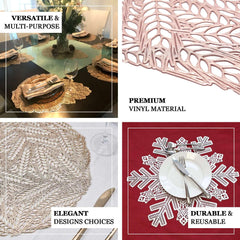 6-Pack Dining Table Mats Floral Design Silver - Metallic Vinyl Round Non-Slip Mats for Tables 15"