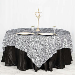 Taffeta 90"x90" Table Overlay Black and White - Tiger Print Tablr Topper for Jungle Theme