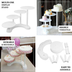 4-Tier Plastic Cake Stand with Half Moon Base White - Space Saving Multi-layer Cupcake Holder Dessert Tower for Weddings Tea Parties & Home Gatherings 17"