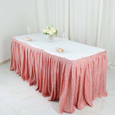 Spandex 17ft Table Skirt Rose Gold Pleated Metallic Shimmer Tinsel with Top Velcro Strip Table Cover