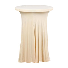 Spandex 32" Round Cocktail Table Cover Skirt Beige With Natural Wavy Drapes