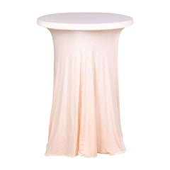 Spandex 32" Round Cocktail Table Cover Skirt Blush With Natural Wavy Drapes