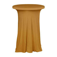 Spandex 32" Round Cocktail Table Cover Skirt Gold With Natural Wavy Drapes - Stylish & Sophisticated Event Decor