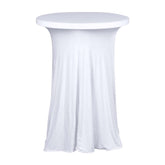 Spandex 32" Round Cocktail Table Cover Skirt White With Natural Wavy Drapes - Stylish & Sophisticated Event Decor