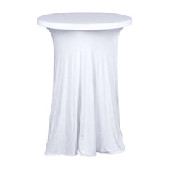 Spandex 32" Round Cocktail Table Cover Skirt White With Natural Wavy Drapes - Stylish & Sophisticated Event Decor