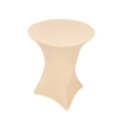 Spandex 33"-36" Round Cocktail Table Cover Beige - Easy to Maintain Stretch Fitted Highboy Tablecloth