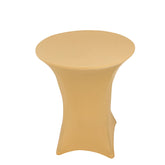 Spandex 33"-36" Round Cocktail Table Cover Champagne - Easy to Maintain Stretch Fitted Highboy Tablecloth