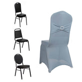 Spandex Chair Cover with Dusty Blue Rhinestone Buckled Sash Band Blush - Stretch Fitted Slipcover