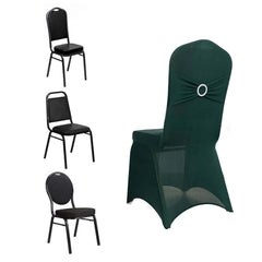 Spandex Chair Cover with Hunter Emerald Green Rhinestone Buckled Sash Band Blush - Stretch Fitted Slipcover