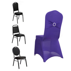 Spandex Chair Cover with Purple Rhinestone Buckled Sash Band Blush - Stretch Fitted Slipcover