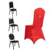Spandex Chair Cover with Red Rhinestone Buckled Sash Band Blush - Stretch Fitted Slipcover