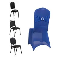 Spandex Chair Cover with Royal Blue Rhinestone Buckled Sash Band Blush - Stretch Fitted Slipcover