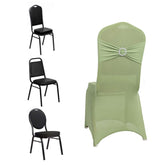 Spandex Chair Cover with Sage Green Rhinestone Buckled Sash Band Blush - Stretch Fitted Slipcover