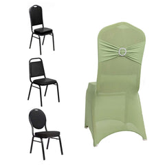 Spandex Chair Cover with Sage Green Rhinestone Buckled Sash Band Blush - Stretch Fitted Slipcover