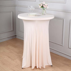 Spandex 32" Round Cocktail Table Cover Skirt Blush With Natural Wavy Drapes