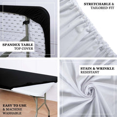 Stretch Spandex 48"x30" Rectangle Tablecloth Top Cover White - Durable Form-Fitting Table Cover for Events & Presentations