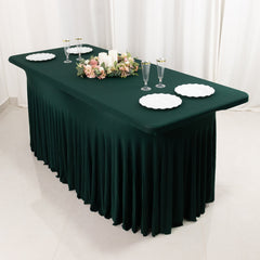 Spandex Rectangle 72"x30" Table Skirt Hunter Emerald Green with Wavy Skirt-Like Effect Table Cover