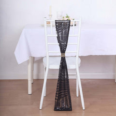 5 Pack Glitz Sequin Chair Sashes with Geometric Diamond Design 6"x88" Black - Glittering Accent for Weddings