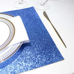 6-Pack Placemats Glitter Design Royal Blue Sparkle Rectangle - Non-Slip Decorative Dining Table Mats 12"x18"