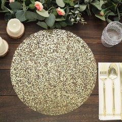 10-Pack Table Placemats Sequin Design Metallic Gold Round - Mesh Disposable Dust-Free Dining Mats 13"