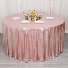 Sequin Dots Polyester Round 120" Tablecloth Rose Gold - Wrinkle Free & Sparkling Table Cover