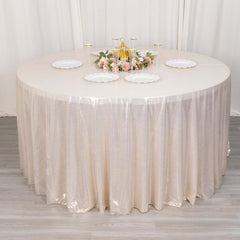 Sequin Dots Polyester Round 120" Tablecloth Beige - Wrinkle Free & Sparkling Table Cover
