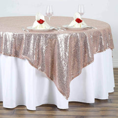 Sequin 72"x72" Table Overlay Square Tablecloth Rose Gold - Sparkly Table Cover