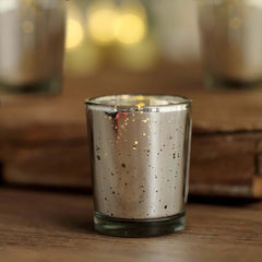 12-Pack Mercury Glass Candle Holders Silver with Speckled Design - Votive Tealight Holders 2"
