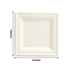 50-Pack Bagasse 6" Square Dessert Plates in White - Biodegradable Disposable Sugarcane Appetizer Salad Plates for Outdoor Events & Eco Conscious Celebrations