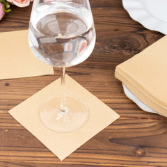 20-Pack Paper Linen-Like Cocktail Napkins Natural - Disposable 5"x5" Airlaid Soft Napkins