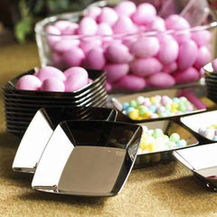 24 Pack 2" Silver Chrome Disposable Appetizer Dessert Bowls, Square Plastic Tapas Plates