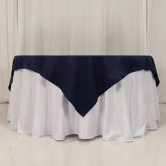Cotton Blend 70"x70" Table Overlay Square Tablecloth Navy - Wrinkle-Resistant Fabric Table Topper
