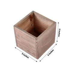 2 Pack 5" Natural Square Wood Planter Box Set With Removable Plastic Liners