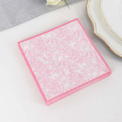 25-Pack Paper Cocktail Napkins with French Toile Print White/Pink - Highly Absorbent 2 Ply Disposable Napkins 5"x5"