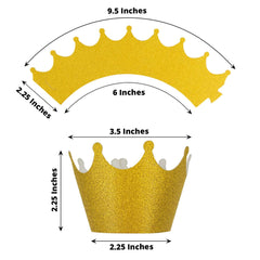 25-Pack Paper Cupcake Wrappers Glitter Crown Design Gold - Dust Free Muffin Paper Cup Liners