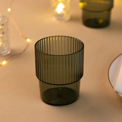 12-Pack Plastic Short Drinking Glasses Hunter Emerald Green Ribbed Pattern Stackable - Reusable Tumblers 7oz