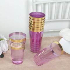 12-Pack Plastic Party Cups Transparent Purple with Gold Rim - Durable Disposable Tumblers for Drinks 17oz 5.5"